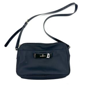 Karl Lagerfeld Paris Penny Nylon Messenger Crossbody Bag Black Purse Logo Bow